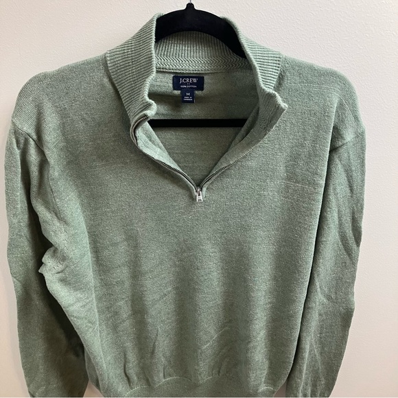 J.Crew Factory Cotton Half-Zip Sweater in Heathered Green Medium - Picture 3 of 12